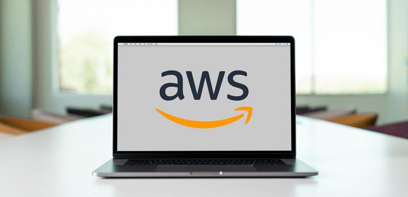 amazon web services logo on a laptop display