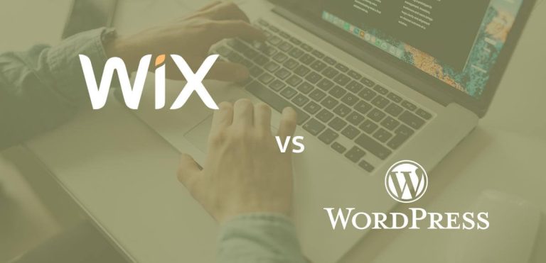 wix and wordpress logos with laptop in the background
