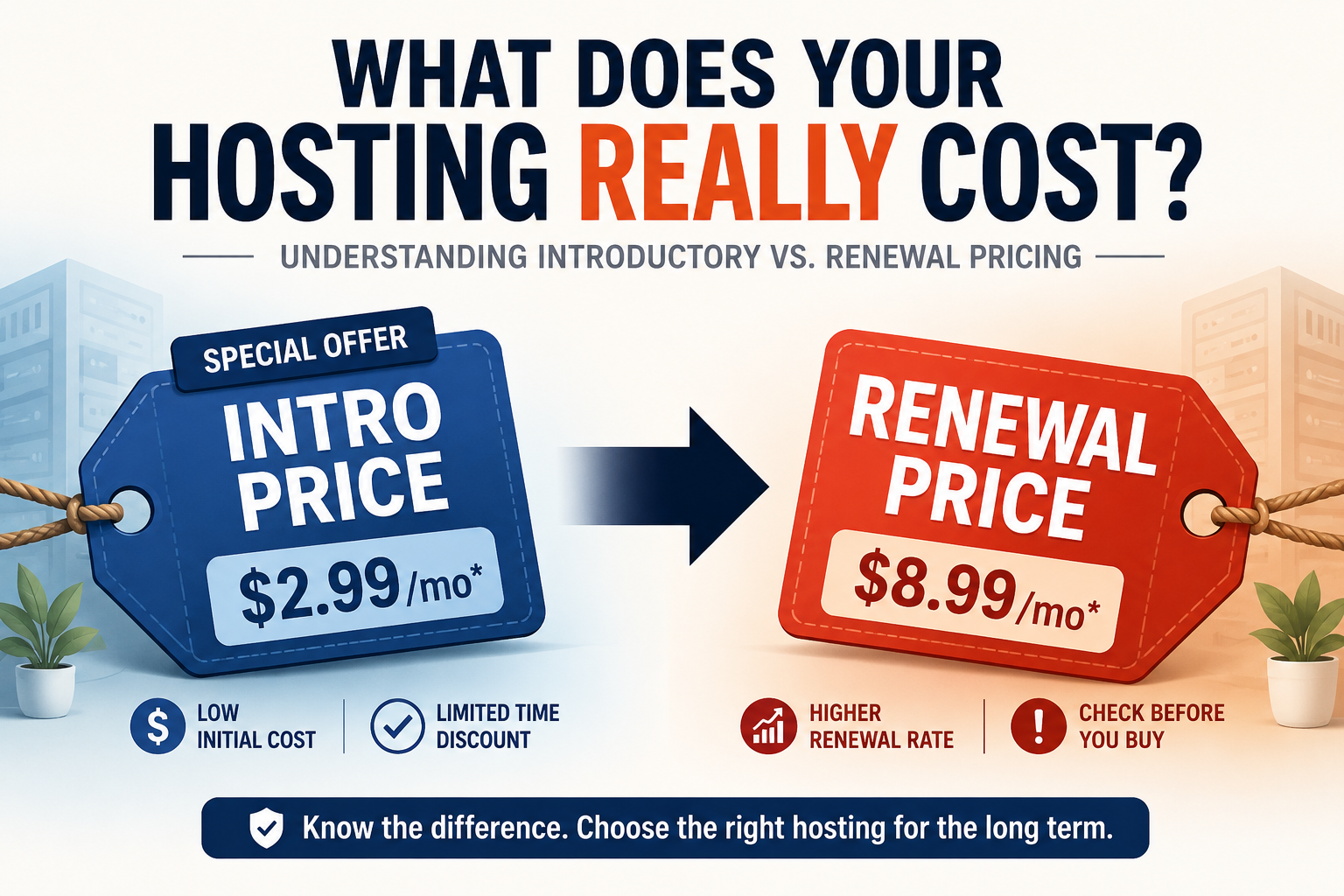 Web hosting introductory pricing versus renewal pricing comparison