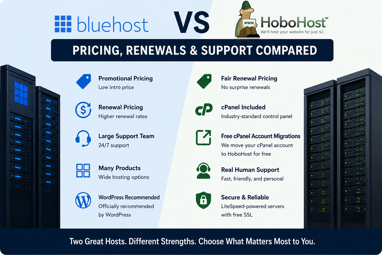 Bluehost vs HoboHost hosting comparison